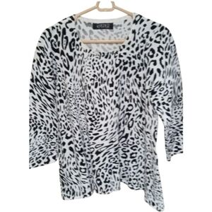 Kasper Shirt Womens Sz L White Leopard 3/4 Sleeve Print Top Blouse Casual